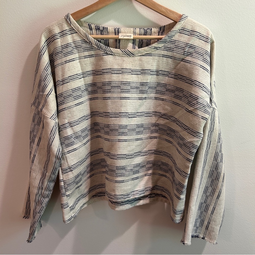 Boho Striped Women's Top in Cream and Blue